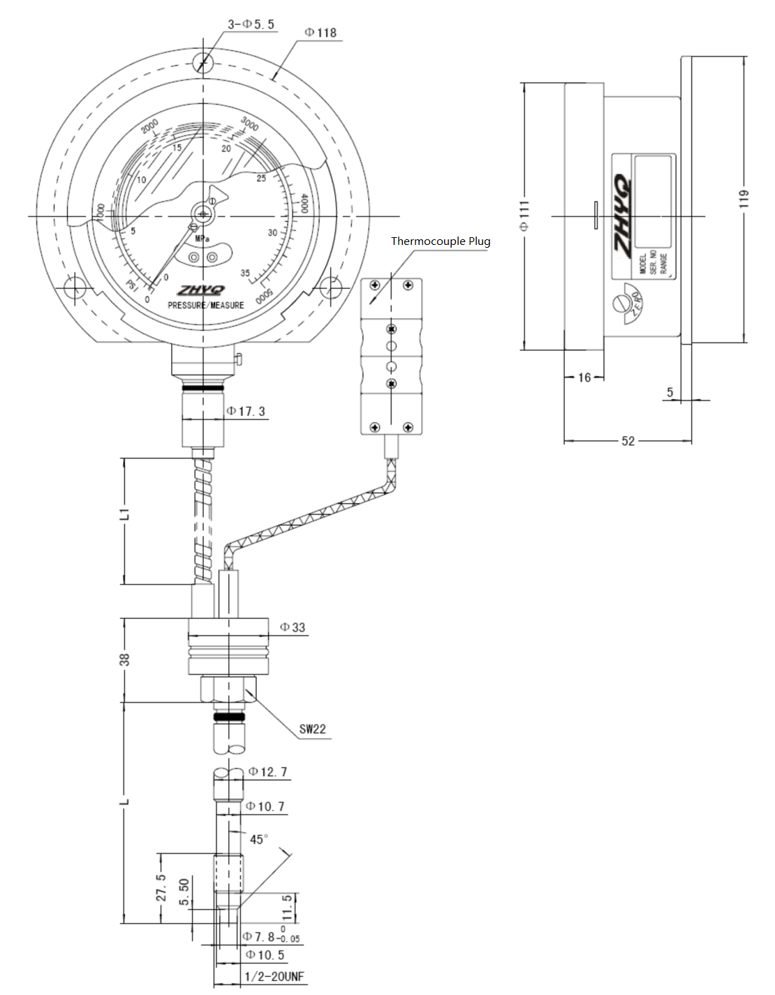 DPT124-221 Melt Temperature Pressure Gauge